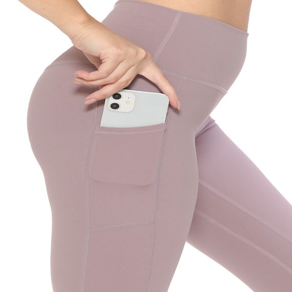 Women Premium 240GSM Nylon Active Leggings w/Pockets Color Violet Verbena S-XL - Picture 2 of 4